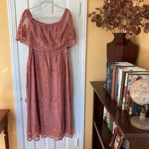 A Beautiful Soul Rose Gold Lace Boho Off Shoulder Maxi Dress NWOT